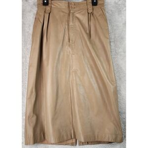Toffs Skirt Womens Size 12 Tan Genuine Leather Pleated 80s Vintage Retro Midi